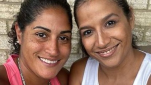 Ashleigh Brown and Laurinda Collado, sisters who were adopted into separate families, met in person for the first time in decades. (Supplied)