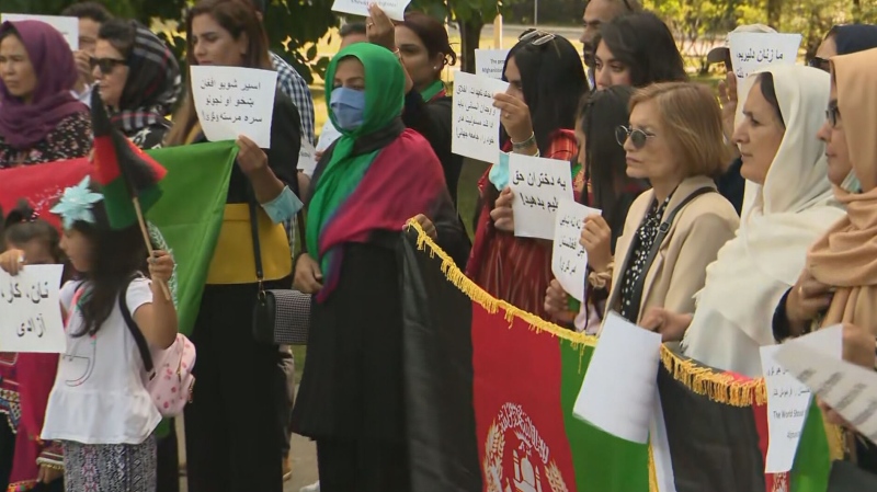 A rally marking one year of Taliban takeover in Afghanistan was held in downtown Toronto Sunday evening.