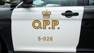 An Ontario Provincial Police cruiser sits outside of a press conference in Vaughan, Ont., on June 20, 2019. THE CANADIAN PRESS/Andrew Lahodynskyj 