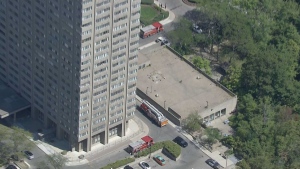 Crews are on the scene of a fire that broke out at a highrise building in Thorncliffe Park. (Chopper 24)