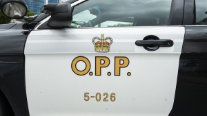 An Ontario Provincial Police cruiser sits outside of a press conference in Vaughan, Ont., on June 20, 2019. THE CANADIAN PRESS/Andrew Lahodynskyj