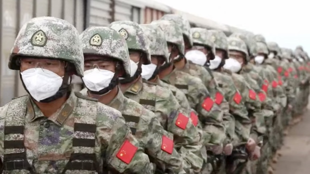 Chinese soldiers war game drills