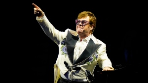 Elton John performs during his "Farewell Yellow Brick Road," tour, Friday, July 15, 2022, at Citizens Bank Park in Philadelphia. (AP Photo/Matt Rourke) 