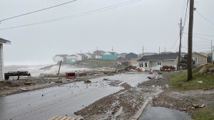 Some of the damage in Port aux Basques, Newfoundland and Labrador, caused by post tropical storm Fionais shown in this handout photo provided by Wreckhouse Press on Saturday, September 24, 2022. THE CANADIAN PRESS/HO-Wreckhouse Press-Rosalyn Roy 
