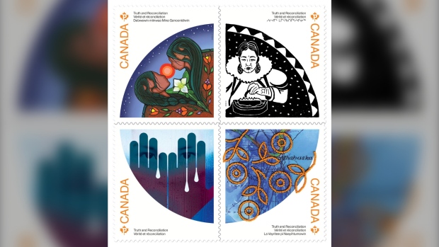 Canada Post has unveiled four new stamps, shown in a handout image, that encourage awareness and reflection on the tragic legacy of Indian residential schools and the need for healing and reconciliation. THE CANADIAN PRESS/HO-Canada Post 