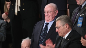 Holocaust survivor Judah Samet who was in the Tree of Life parking lot in Pittsburgh during the shooting in the synagogue, attends President Donald Trump's State of the Union address to a joint session of Congress on Capitol Hill in Washington, on Feb. 5, 2019. Samet, a Holocaust survivor who narrowly escaped a shooting rampage at a Pittsburgh synagogue in 2018, died Tuesday, Sept. 27, 2022. He was 84. (AP Photo/Andrew Harnik, File)