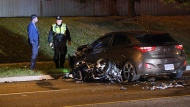 Police are on the scene of a fatal motorcycle collision in Toronto. (Simon Sheehan)