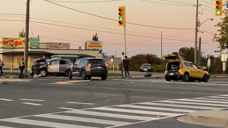 At least two people have been transported to hospital, one with very serious injuries, following a collision in Scarborough on Tuesday at the intersection of Finch Avenue East and Markham Road. (Mike Nguyễn/CP24)