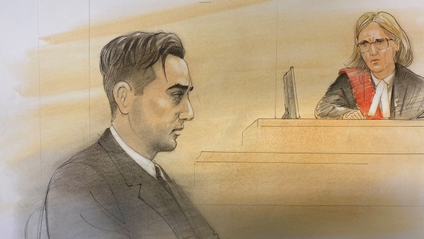 Jacob Hoggard is seen at his sentencing hearing in a Toronto court room on Oct.  6, 2022.