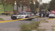Police are shown at the scene of a homicide investigation in North York on Thursday afternoon.
