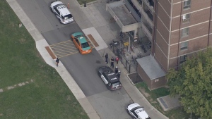 Toronto police are investigating a stabbing in an apartment building. (Chopper 24)