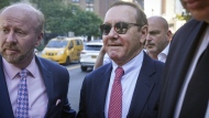Actor Kevin Spacey leaves court following proceedings in a civil trial, Friday, Oct. 7, 2022, in New York, accusing him of sexually abusing a 14-year-old in the 1980s when he was 26. (AP Photo/Bebeto Matthews)