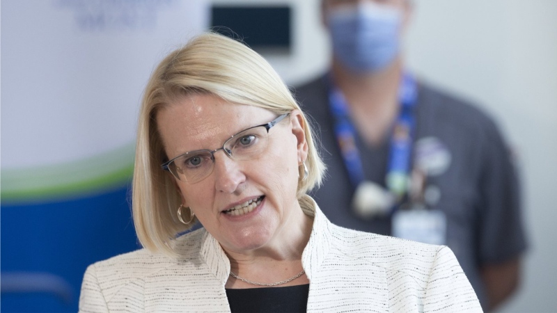 Ontario Health Minister Sylvia Jones makes an announcement at Toronto’s Sunnybrook Hospital, Thursday, Aug. 18, 2022. Ontario has reached a deal with doctors related to unintended consequences of the province's new virtual care program. THE CANADIAN PRESS/Chris Young