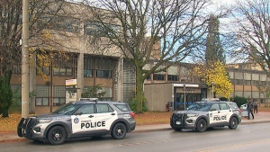 Toronto police cruisers can be seen in front of York Memorial in this undated photo. (CTV News)