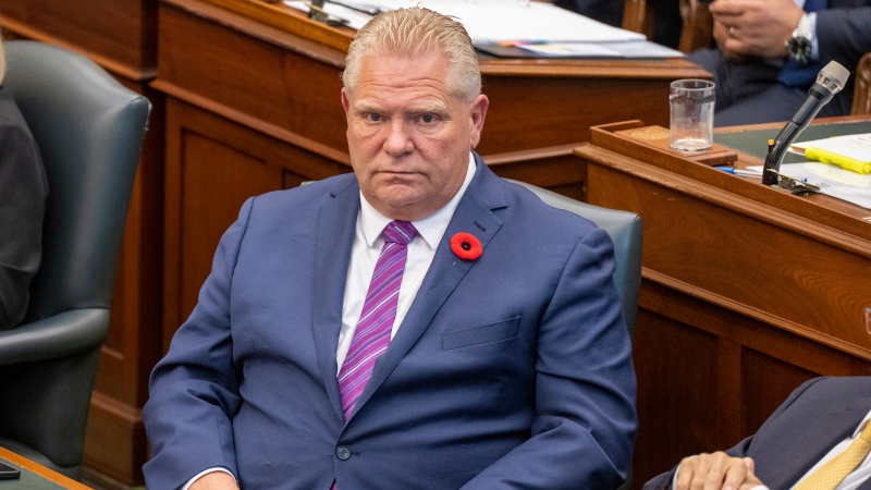 Ontario Premier Doug Ford sits in the Ontario Legislature during Question Period on Tuesday November 1, 2022, as members debate a bill meant to avert a planned strike by 55,000 education workers. THE CANADIAN PRESS/Frank Gunn
