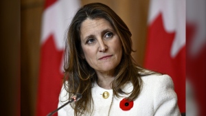 Chrystia Freeland, deputy prime minister and finance minister, in Ottawa on Nov. 3, 2022. She said Wednesday that she is looking forward to working with Alberta Premier Danielle Smith. THE CANADIAN PRESS/Justin Tang