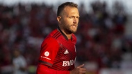 Toronto FC's Domenico Criscito looks down field during first half MLS action against San Jose Earthquakes in Toronto on Saturday July 9, 2022.THE CANADIAN PRESS/Chris Young