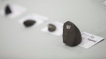 Scientists from Western University and NASA display some meteorites from other impacts during a press conference at the airport in St.Thomas, Ont., Friday, March 21, 2014. Scientists are calling on people living in the St. Catharines, Ont., area to keep an eye out for pieces of a meteorite that crashed early Saturday morning near the shoreline of Lake Ontario. THE CANADIAN PRESS/ Geoff Robins