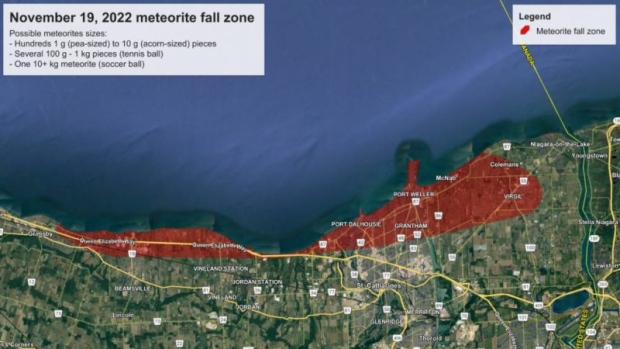 Meteorite fall zone