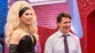 Host Brooke Lynn Hytes is pictured with Prime Minister Justin Trudeau, who made an appearance on the Friday, Nov. 25 episode of “Canada’s Drag Race: Canada vs. the World." THE CANADIAN PRESS/HO-Bell Media/Crave 