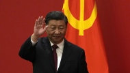 Chinese President Xi Jinping waves at an event to introduce new members of the Politburo Standing Committee at the Great Hall of the People in Beijing on Oct. 23, 2022. Barely a month after granting himself new powers as China’s possible leader for life, Xi is facing a wave of public anger of the kind not seen for decades, sparked by his draconian “zero-COVID” program that will soon enter its fourth year. (AP Photo/Andy Wong, File)