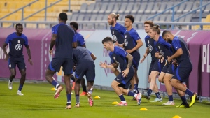 Players from the United States participate in an official training session at Al Gharafa SC Stadium, in Doha, Sunday, Nov. 27, 2022. (AP Photo/Ashley Landis)
