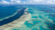 FILE - In this undated photo provided by the Great Barrier Reef Marine Park Authority, the Great Barrier Reef near the Whitsunday, Australia, region is viewed from the air. (Jumbo Aerial Photography/Great Barrier Reef Marine Park Authority via AP)