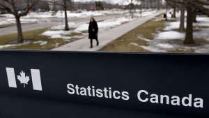 A sign outside a building at Statistics Canada in seen in Ottawa on Friday, March 12, 2021. The federal agency is scheduled to release gross domestic product figures for September and the third quarter. THE CANADIAN PRESS/Justin Tang