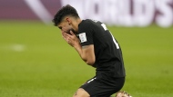 Canada's Jonathan Osorio reacts during the World Cup group F soccer match between Croatia and Canada, at the Khalifa International Stadium in Doha, Qatar, Sunday, Nov. 27, 2022. (AP Photo/Martin Meissner)