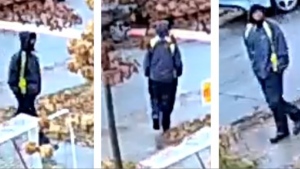 Images taken from a surveillance video show the suspect who allegedly followed a girl to her east-end home. (Toronto Police Service)