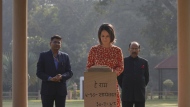 German Foreign Minister Annalena Baerbock, pays her respects at the Gandhi Smriti, a place where Mahatma Gandhi spent the last days of his life and was assassinated, in New Delhi, Monday, Dec. 5, 2022. Baerbock is on a two days official visit to India. (AP Photo/Manish Swarup)