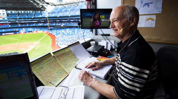 Toronto Blue Jays broadcaster Jerry Howarth overlooks the field from his broadcast booth before the Toronto Blue Jays play against the Chicago White Sox during first inning AL baseball action in Toronto on June 17, 2017. THE CANADIAN PRESS/Nathan Denette