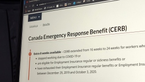 The landing page for the Canada Emergency Response Benefit is seen in Toronto, Monday, Aug. 10, 2020. THE CANADIAN PRESS/Giordano Ciampini