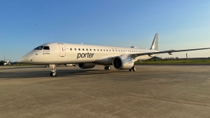 A Porter Airline Embraer E195-E2 commercial jet is seen in this undated photograph provided by the airline.