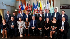 Premiers (back row L-R), Sandy Silver (Yukon), P.J. Akeeagok, (Nunavut), Scott Moe (SK), Doug Ford (Ont),Francois Legault (Que), Dennis King (PEI), Tim Houston (NS), Blaine Higgs (NB), Andrew Furey (NL and Labrador) and (front row L-R), President of Institute for the advancement of Aboriginal Women Lisa Weber, National Chief of Congress of Aboriginal Peoples Elmer St. Pierre, Heather Stefanson (MB), Songhees Nation Chief Ron Sam, John Horgan (BC), Esquimalt Nation Chief Rob Thomas, Caroline Cochrane (NWT), Cassidy Caron (Metis National Council) and Terry Teegee (Assembly of First Nations) gather for a family photo during the summer meeting of the Canada's Premiers at the Songhees Wellness Centre in Victoria, B.C., on Monday, July 11, 2022. THE CANADIAN PRESS/Chad Hipolito