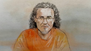 This court artist sketch shows Joseph George Sutherland during his brief court appearance on Friday, Dec. 9, 2022.