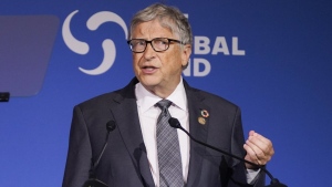 Bill Gates speaks during the Global Fund's Seventh Replenishment Conference, Wednesday, Sept. 21, 2022, in New York.  (AP Photo/Evan Vucci, File)