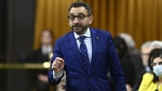 Minister of Transport Omar Alghabra rises during Question Period in the House of Commons on Parliament Hill in Ottawa on Thursday, Dec. 1, 2022. THE CANADIAN PRESS/Justin Tang