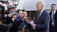 President Joe Biden talks with reporters before he and first lady Jill Biden board Marine One on the South Lawn of the White House in Washington, Wednesday, Jan. 11, 2023. Jill Biden is having surgery to remove a small lesion found above her right eye during a routine skin cancer screening (AP Photo/Susan Walsh)