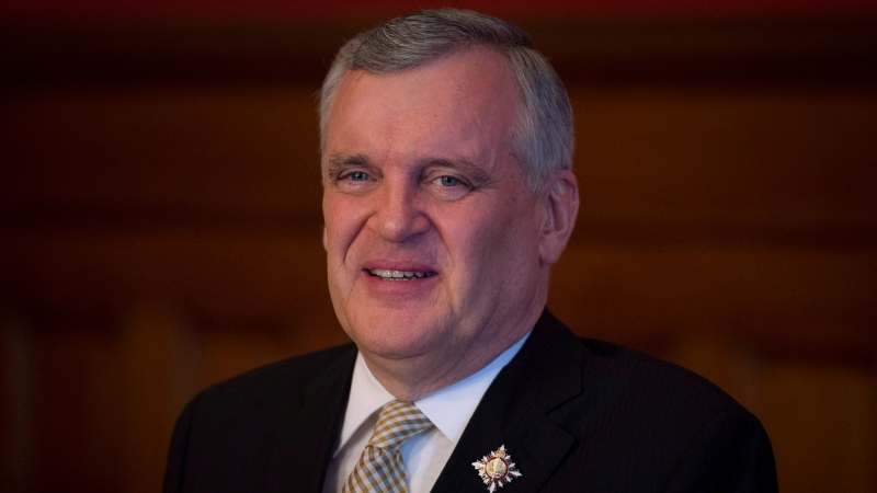 Outgoing Ontario lieutenant-governor David Onley laughs while speaking with reporters on his final full day in office at Queen's Park in Toronto on Monday, September 22, 2014. THE CANADIAN PRESS/Darren Calabrese 