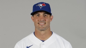 This is a 2020 photo of Matt Buschmann of the Toronto Blue Jays baseball team. The Blue Jays will be in search of a new bullpen coach. The team announced Sunday that Buschmann has opted to leave the organization to pursue other opportunities. THE CANADIAN PRESS/AP/Frank Franklin II