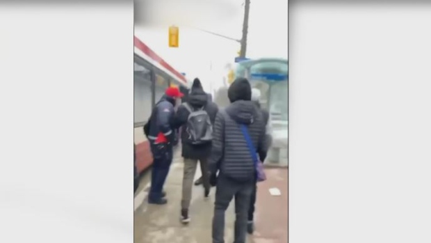 This still image taken from video footage appears to shown the moments leading up to the alleged assault of a TTC employee in Scarborough on Monday. 