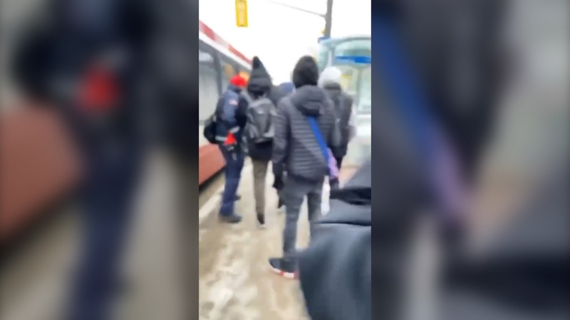 This still image taken from video footage appears to shown the moments leading up to the alleged assault of a TTC employee in Scarborough on Monday.