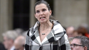 FILE - Minister of Science, Sport and Persons with Disabilities Kirsty Duncan rises during Question Period in the House of Commons on Parliament Hill in Ottawa on Thursday, March 1, 2018. Liberal member of Parliament and former cabinet minister Duncan has announced that she is taking an immediate medical leave due to a "physical health challenge." THE CANADIAN PRESS/Justin Tang