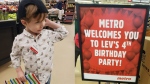Lev Goldfarb, 4, had his wish to celebrate his birthday at Picton, Ont.'s Metro grocery store granted on Jan. 21, 2023. (Hadas Brajtman)