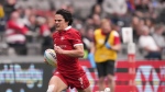 Canada's Brock Webster runs for his second try against Scotland during HSBC Canada Sevens rugby action, in Vancouver, on Sunday, April 17, 2022. Canada's men fell victim to a furious Argentina comeback on Friday, conceding three late tries to lose 24-19 at the HSBC Sydney Sevens. THE CANADIAN PRESS/Darryl Dyck