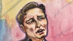 In this courtroom sketch, Elon Musk appears in federal court in San Francisco, Tuesday, Jan. 24, 2023. Musk returned to the stand for a third day in a class-action lawsuit brought by Tesla investors who allege he misled them with a tweet about a deal that never happened, testifying that his intent had been to let his shareholders know he was considering a buyout. (Vicki Behringer via AP)