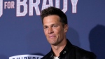 NFL quarterback Tom Brady, a cast member and producer of "80 for Brady," poses at the premiere of the film, Tuesday, Jan. 31, 2023, at the Regency Village Theatre in Los Angeles. (AP Photo/Chris Pizzello)