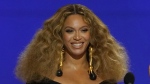 Beyoncé appears at the 63rd annual Grammy Awards in Los Angeles on March 14, 2021. (AP Photo/Chris Pizzello, File)