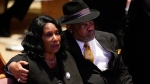 RowVaughn Wells cries as she and her husband Rodney Wells attend the funeral service for her son Tyre Nichols at Mississippi Boulevard Christian Church in Memphis, Tenn., on Wednesday, Feb. 1, 2023. Nichols died following a brutal beating by Memphis police after a traffic stop. (Andrew Nelles/The Tennessean via AP, Pool)